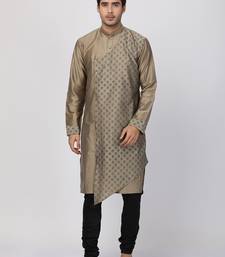 Brown Plain Cotton Silk Kurta Pajama
