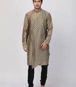 Brown Plain Cotton Silk Kurta Pajama