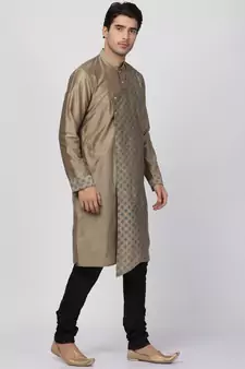 Brown Plain Cotton Silk Kurta Pajama