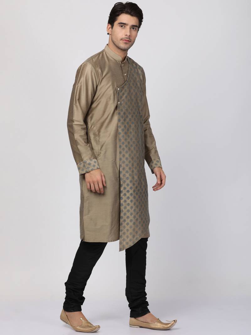 Brown Plain Cotton Silk Kurta Pajama