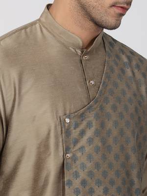 Brown Plain Cotton Silk Kurta Pajama 3