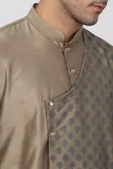 Brown Plain Cotton Silk Kurta Pajama