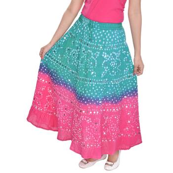 Green Pink Bandhani Long Skirt 4