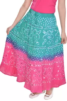 Green Pink Bandhani Long Skirt