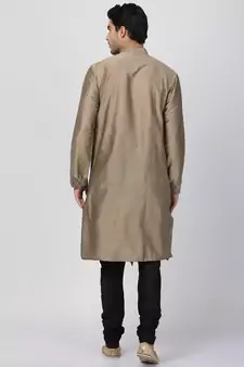 Brown Plain Cotton Silk Kurta Pajama