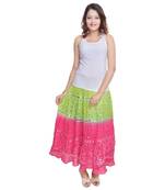 Green Pink Bandhej Cotton Long Skirt