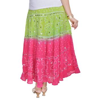 Green Pink Bandhej Cotton Long Skirt 2