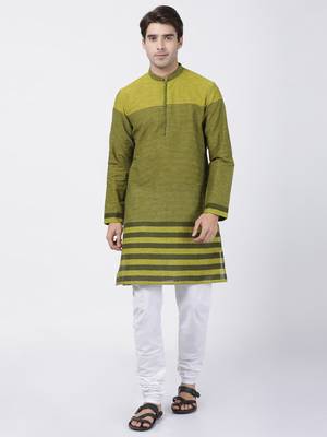 Green Plain Cotton Kurta Pajama 1