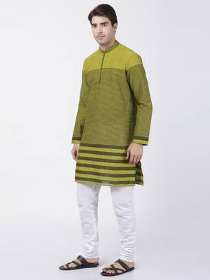 Green Plain Cotton Kurta Pajama 2