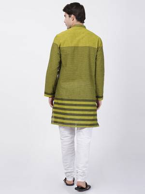 Green Plain Cotton Kurta Pajama 4