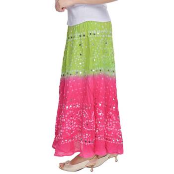 Green Pink Bandhej Cotton Long Skirt 3