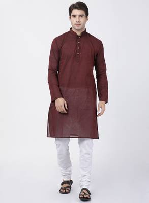 Maroon Plain Cotton Kurta Pajama 1