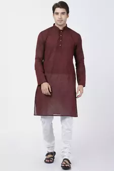Maroon Plain Cotton Kurta Pajama