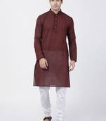 Maroon Plain Cotton Kurta Pajama