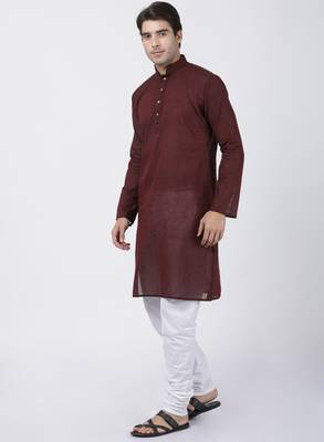 Maroon Plain Cotton Kurta Pajama 2