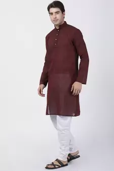 Maroon Plain Cotton Kurta Pajama