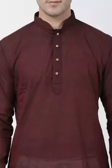 Maroon Plain Cotton Kurta Pajama