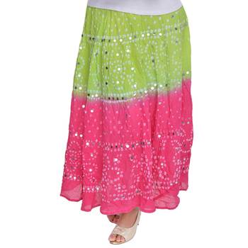 Green Pink Bandhej Cotton Long Skirt 4