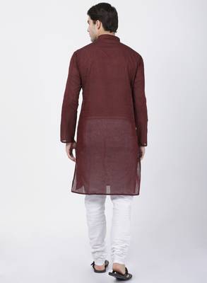 Maroon Plain Cotton Kurta Pajama 4