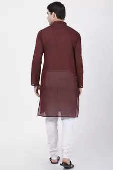 Maroon Plain Cotton Kurta Pajama