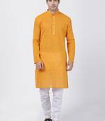 Yellow Plain Cotton Kurta Pajama