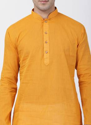 Yellow Plain Cotton Kurta Pajama 3