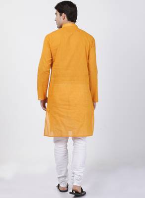 Yellow Plain Cotton Kurta Pajama 4