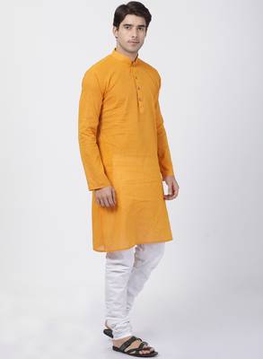 Yellow Plain Cotton Kurta Pajama 5