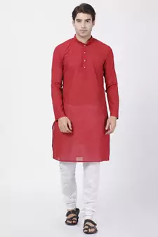 Red Plain Cotton Kurta Pajama