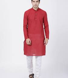 Red Plain Cotton Kurta Pajama