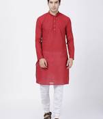 Red Plain Cotton Kurta Pajama