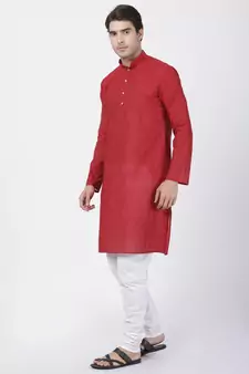 Red Plain Cotton Kurta Pajama