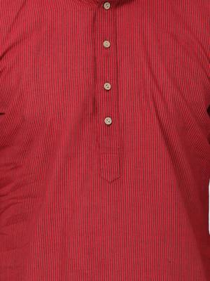 Red Plain Cotton Kurta Pajama 3