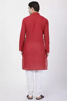 Red Plain Cotton Kurta Pajama