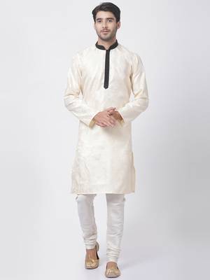 Gold Plain Cotton Silk Kurta-Pajama 1