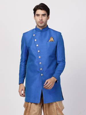 Blue Plain Blended Cotton Bandhgala 1