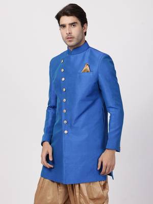 Blue Plain Blended Cotton Bandhgala 2