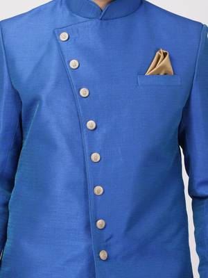 Blue Plain Blended Cotton Bandhgala 3