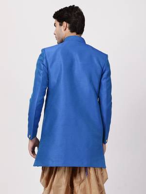 Blue Plain Blended Cotton Bandhgala 4