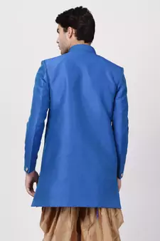 Blue Plain Blended Cotton Bandhgala