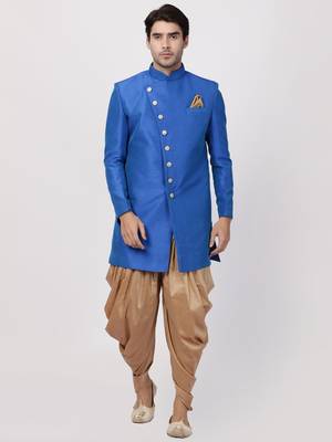 Blue Plain Blended Cotton Bandhgala 5