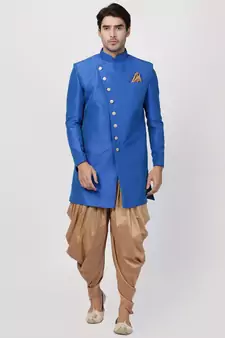 Blue Plain Blended Cotton Bandhgala