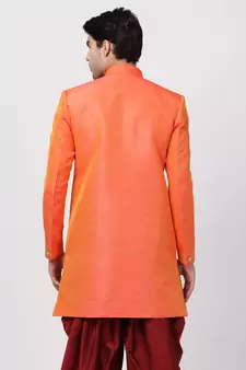 Orange Plain Blended Cotton Bandhgala