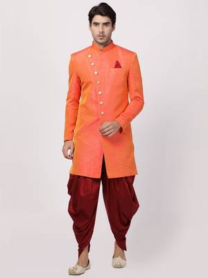 Orange Plain Blended Cotton Bandhgala 5