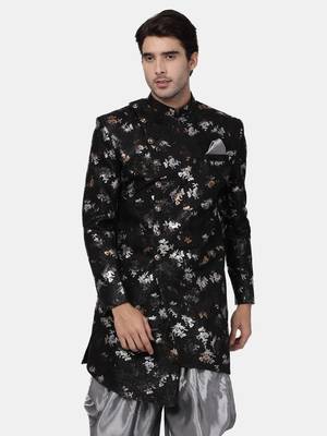 Men'S Black Polyester Lurex Blend Sherwani Only Top 1