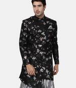 Men'S Black Polyester Lurex Blend Sherwani Only Top