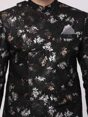 Men'S Black Polyester Lurex Blend Sherwani Only Top 3