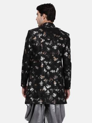 Men'S Black Polyester Lurex Blend Sherwani Only Top 4