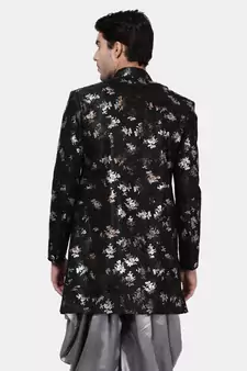 Men'S Black Polyester Lurex Blend Sherwani Only Top