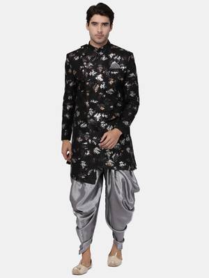Men'S Black Polyester Lurex Blend Sherwani Only Top 5